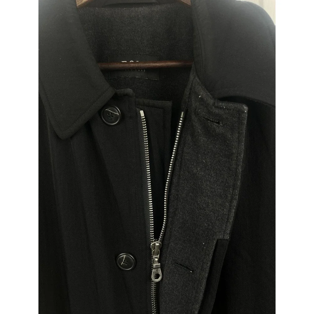 Hugo Boss Coat Mens 54 XL Black Wool Blend SIMA-W Made Portugal Detachable Liner